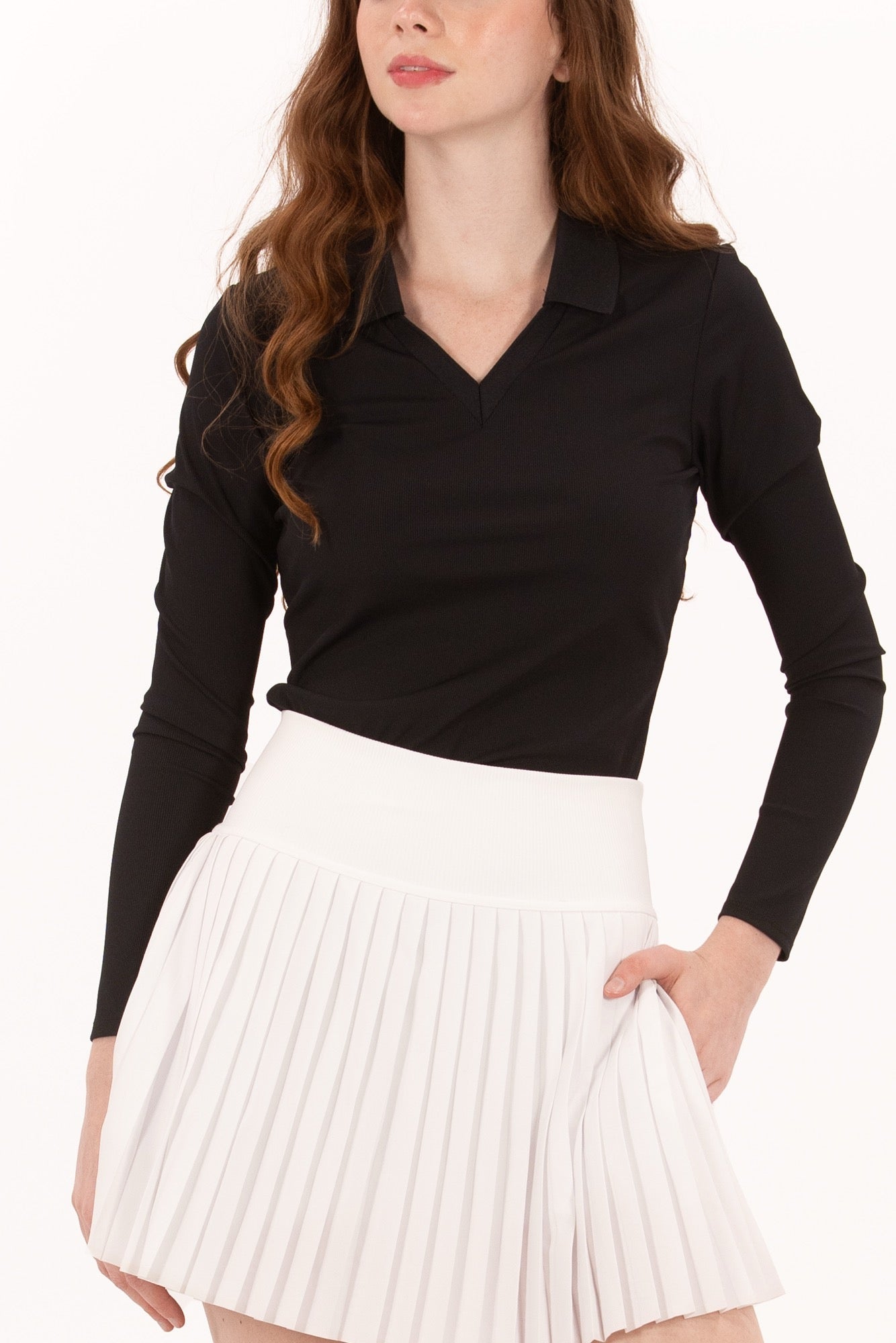 Rib LS V-Neck Polo