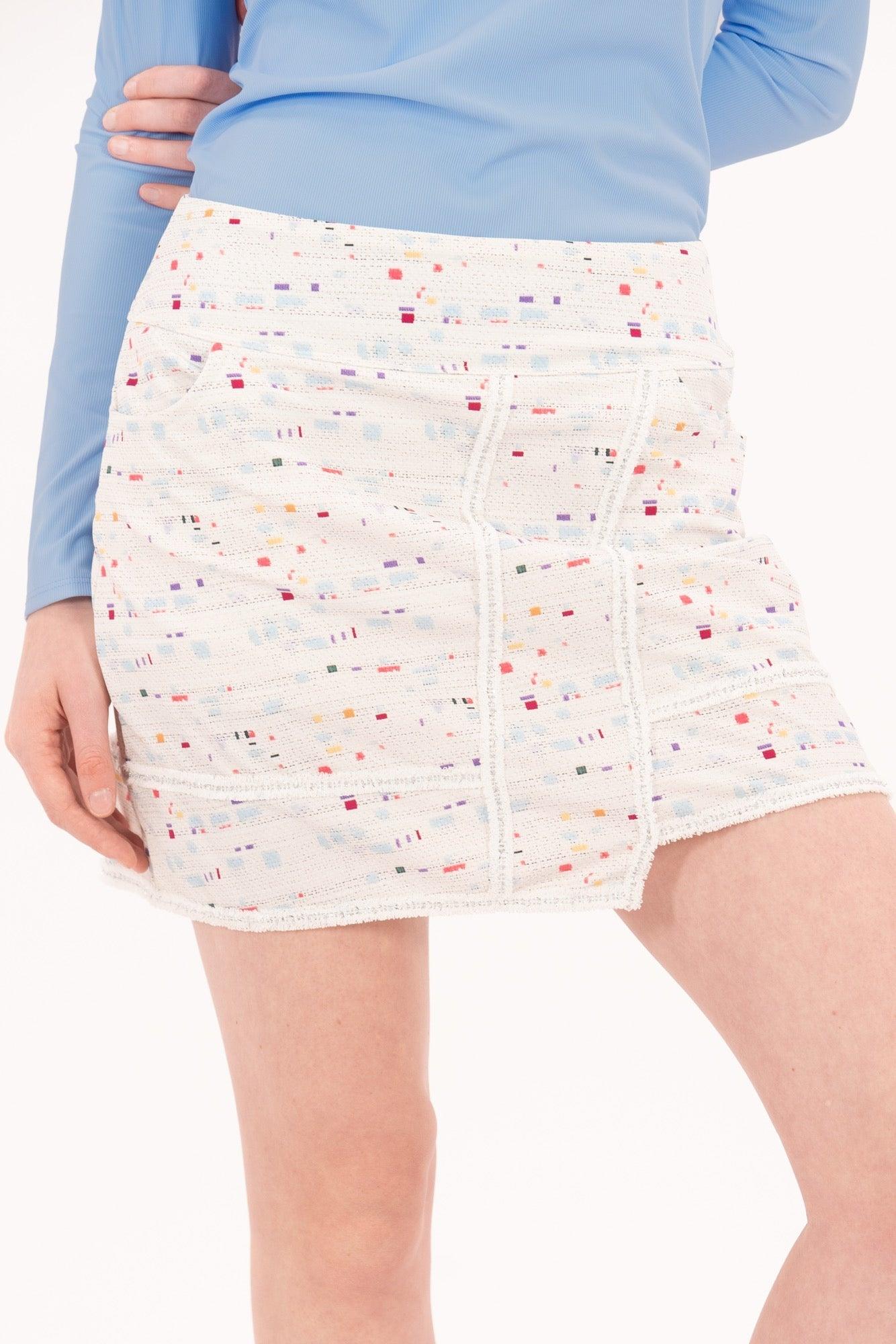 FG-0943BoucleTrimFauxWrapSkirt - GOLF LEAGUE