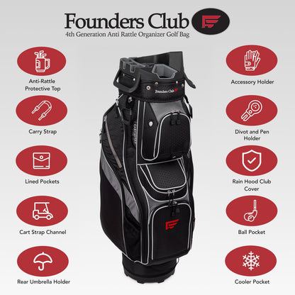 Founders Club 4th Generation Player Series Club Lock Organizer Golf Cart Bag for Men with 14 Way Anti Rattle Divider Top- Free Snap On Rain Hood-Full Length Dividers