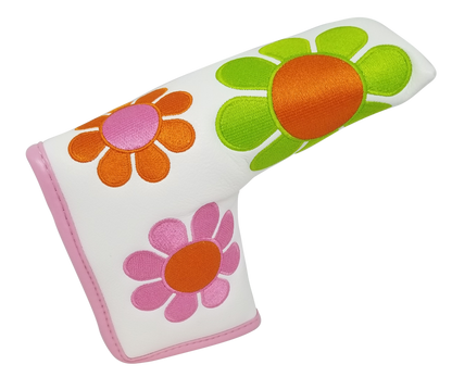 Flower Power Embroidered Blade Putter Cover (White) by ReadyGOLF