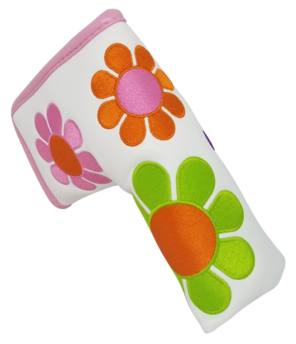 Flower Power Embroidered Blade Putter Cover (White) by ReadyGOLF