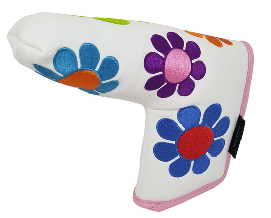 Flower Power Embroidered Blade Putter Cover (White) by ReadyGOLF