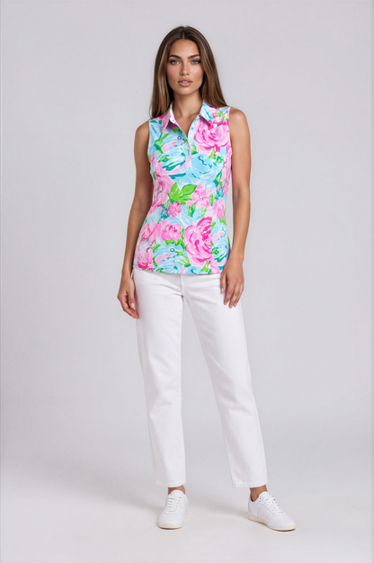 Birdies in Bloom Sleeveless Polo | Women’s Stylish Golf Top | Birdies & Bubbles
