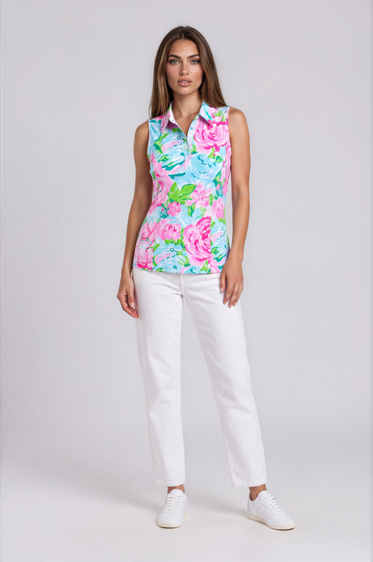 Birdies in Bloom Sleeveless Polo | Women’s Stylish Golf Top | Birdies & Bubbles