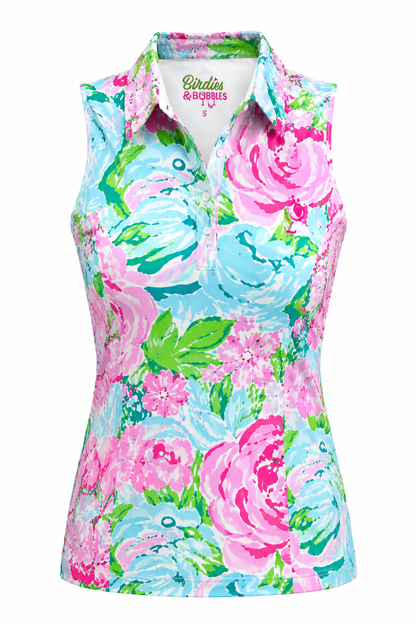 Birdies in Bloom Sleeveless Polo | Women’s Stylish Golf Top | Birdies & Bubbles