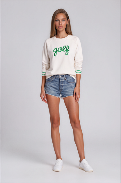 Golf, But Make It Cute Crewneck | Women’s Golf Sweatshirt White/Green | Birdies & Bubbles