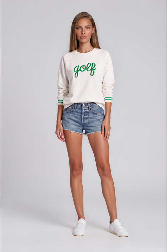 Golf, But Make It Cute Crewneck | Women’s Golf Sweatshirt White/Green | Birdies & Bubbles