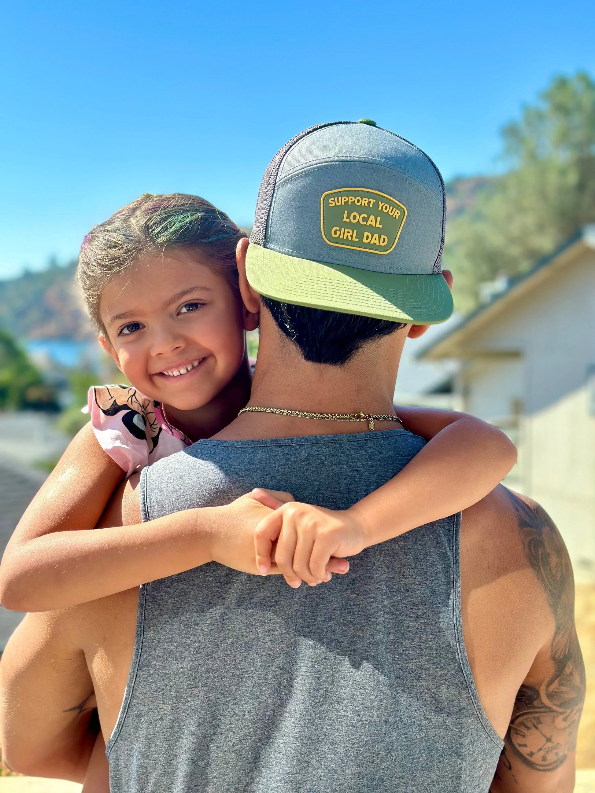 6 Panel Support Your Local Girl Dad PVC Hat - Tri Color (Olive & Heather Grey) - GOLF LEAGUE