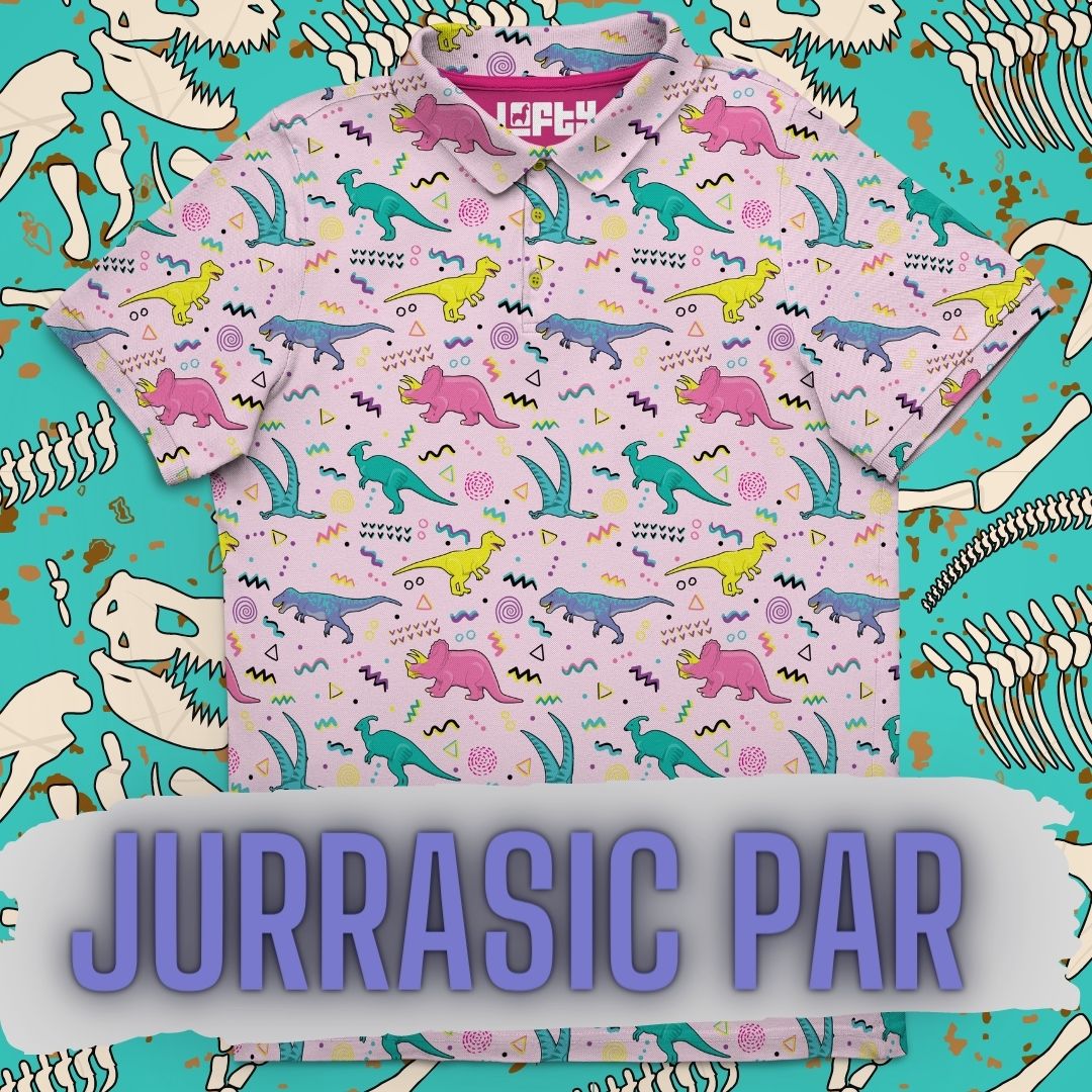 Jurassic Par | Funny Retro Dinosaur Golf Polo for Men (ATHLETIC FIT)