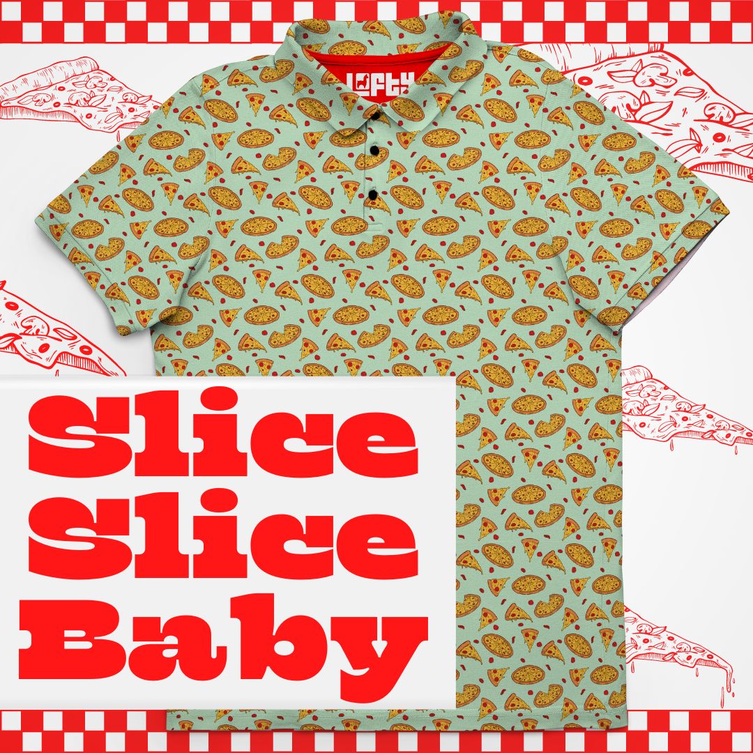 Slice Slice Baby | Funny Pizza Golf Polo for Men