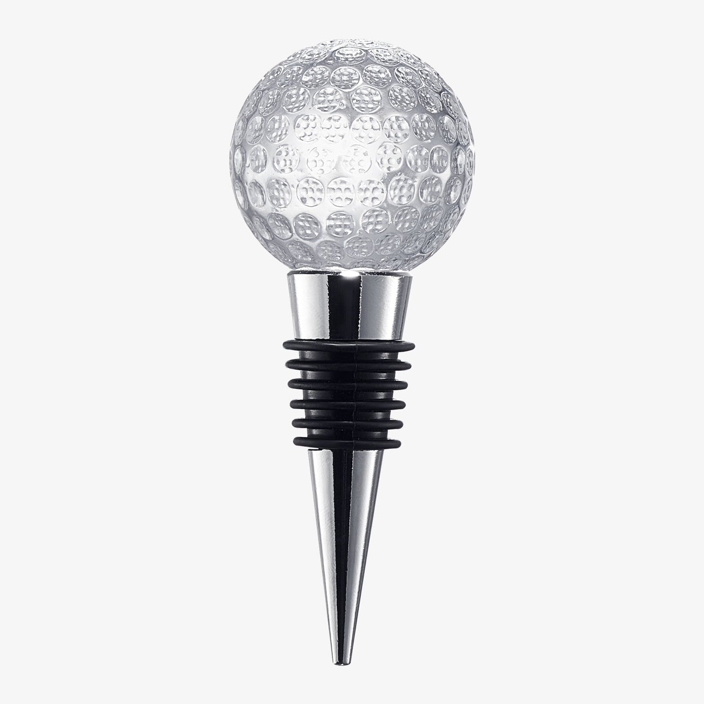 Golf Ball Wine & Champagne Bottle Stopper - Mouth-Blown Lead-Free Clear Glass Stopper, Novelty Glassware Beverage Cork, Wine Top Decoration, Gift for Red or White Wine & Golf Lover Alike 3.8"L