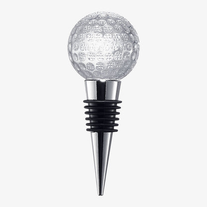 Golf Ball Wine & Champagne Bottle Stopper - Mouth-Blown Lead-Free Clear Glass Stopper, Novelty Glassware Beverage Cork, Wine Top Decoration, Gift for Red or White Wine & Golf Lover Alike 3.8"L