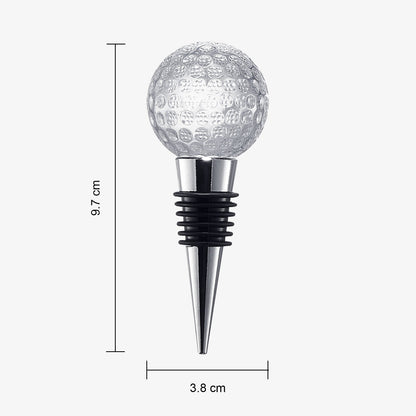 Golf Ball Wine & Champagne Bottle Stopper - Mouth-Blown Lead-Free Clear Glass Stopper, Novelty Glassware Beverage Cork, Wine Top Decoration, Gift for Red or White Wine & Golf Lover Alike 3.8"L