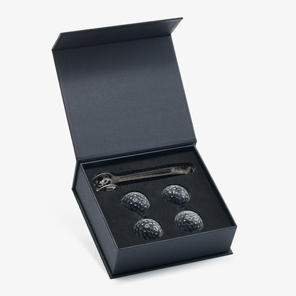 Golf Ball Whiskey Coolers - Pack of 5 - Men's Gift Set; Golfer's Whiskey Chill Stones, Reusable Cooling Balls; Includes 4 Chilling Stones - Ideal Golf-Themed Gift for Men + Metallic Tongs & Gift Box