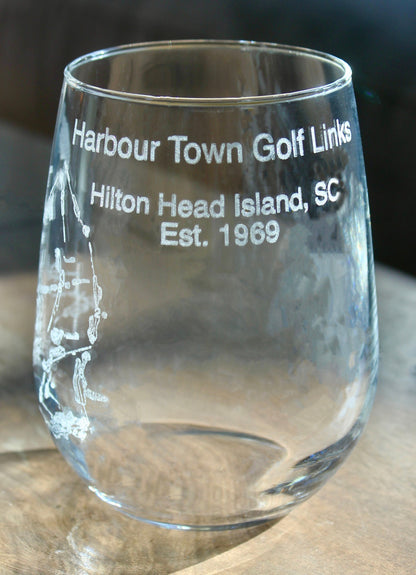 Harbour Town Golf Links - Laser Engraved Golf Course Map Glasses