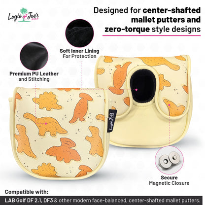 Dino Nugget Center-Shafted Mallet Putter Headcover | Premium Magnetic Golf Head Cover | Soft Protective Lining | Fits Center-Shafted & Zero-Torque Style Putters