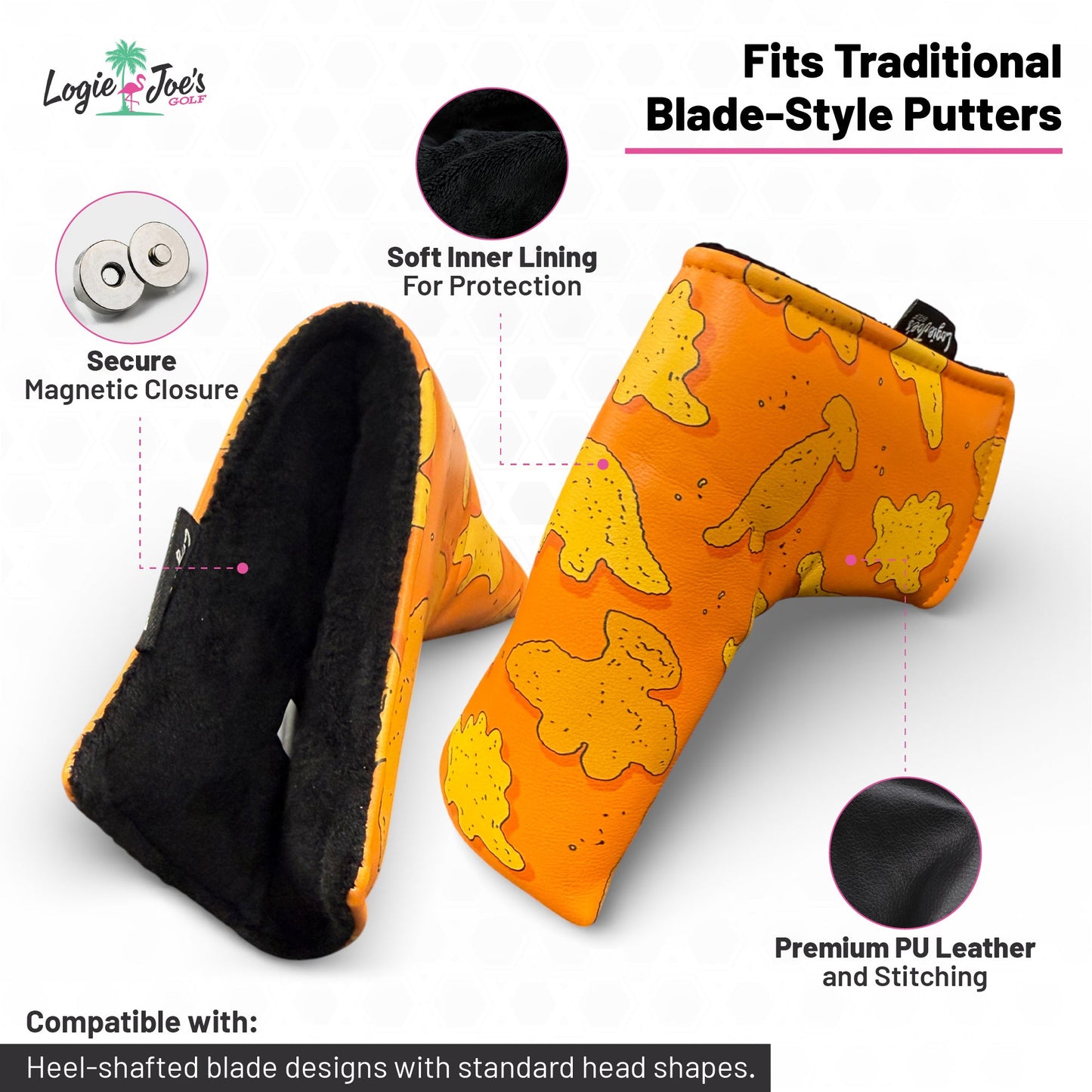 Dino Nugget Blade Putter Headcover | Magnetic Golf Putter Cover | Premium Synthetic Leather | Soft Protective Interior