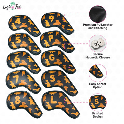 Dino Nugget Iron Covers Set | Magnetic Closure | 10-Piece Iron Headcover Set (4–9, P, G, S, L) | Premium PU Leather