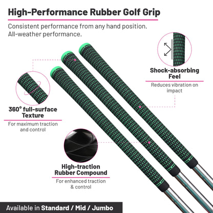360 Golf Grips | 3 Pack Black/Yellow | Standard, Mid, Jumbo | High-Traction Rubber Grip