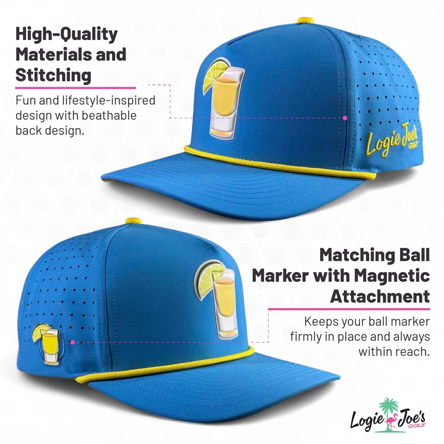 Just Peachy Golf Hat | Snapback Cap | Built-in Magnetic Ball Marker Holder + Marker Included | Adjustable Peach