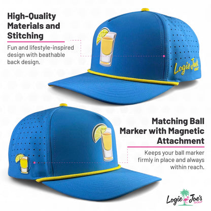 Water Ball Golf Hat | Snapback Cap | Built-in Magnetic Ball Marker Holder + Marker Included | Adjustable Blue