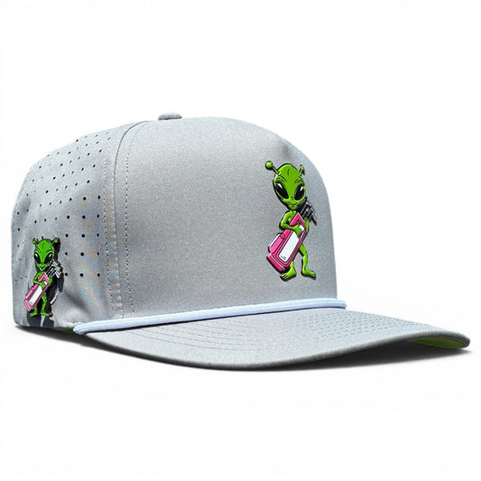 Alien Caddy Golf Hat | Snapback Cap | Built-in Magnetic Ball Marker Holder + Marker Included | Adjustable Gray Alien