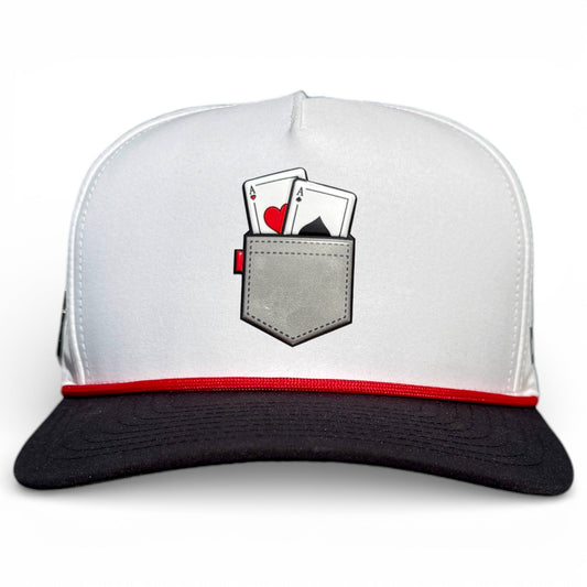 Pocket Aces Golf Hat | Snapback Cap | Built-in Magnetic Ball Marker Holder + Marker Included | Adjustable Gray & Black