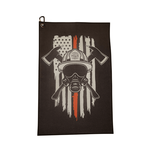 Firefighter Helmet Microfiber Golf Towel - Golf Towel Gift with Bag Clip