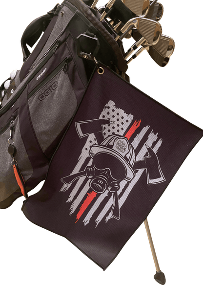 Firefighter Helmet Microfiber Golf Towel - Golf Towel Gift with Bag Clip