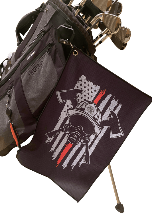 Firefighter Helmet Microfiber Golf Towel - Golf Towel Gift with Bag Clip