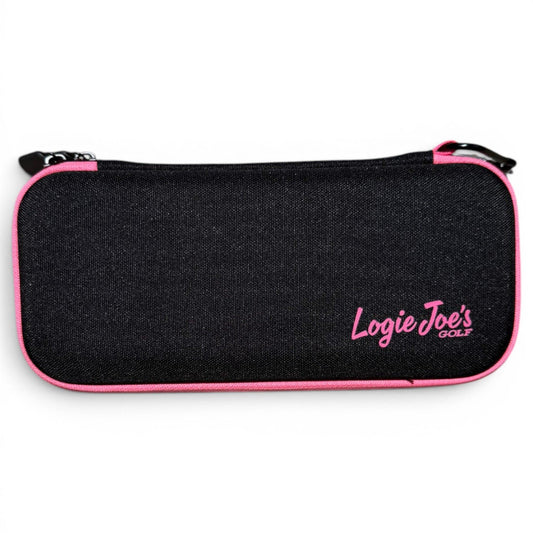 Black/Pink Golf Accessory Case | Zippered Organizer for Ball Markers, Tees, Divot Tools & Glove | Portable Golf Storage Case | Hard Shell Travel Case for Golf Accessories