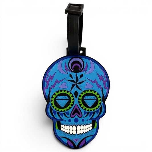 Blue Sugar Skull Clip-On Tag | Multi-Use Bag Tag, Travel Tag, Golf Accessory