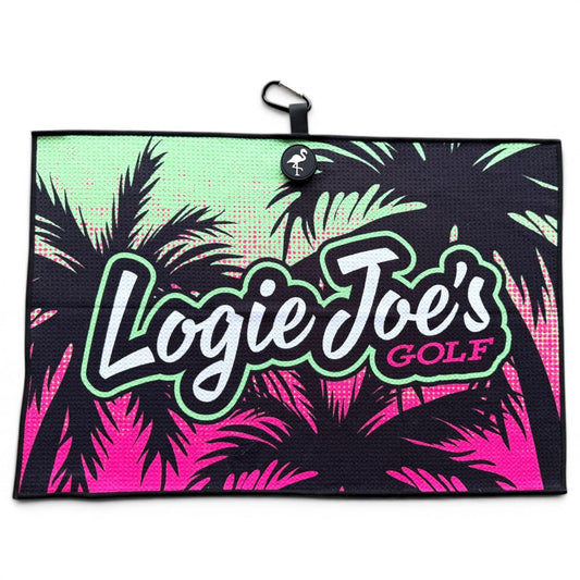 Neon Palms Golf Towel | 24” x 16” Microfiber Towel | Magnetic Clip & Carabiner | Premium Golf Accessory