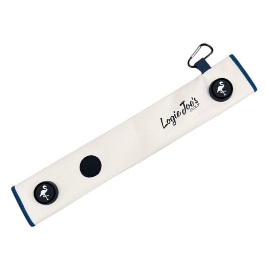 White/Teal Magnetic Golf Cart Strap Sleeve | Neoprene Rubber | Dual Accessory Magnets | Glove Holder with Velcro | Carabiner Bag Attachment | 18.5 x 3.5 in