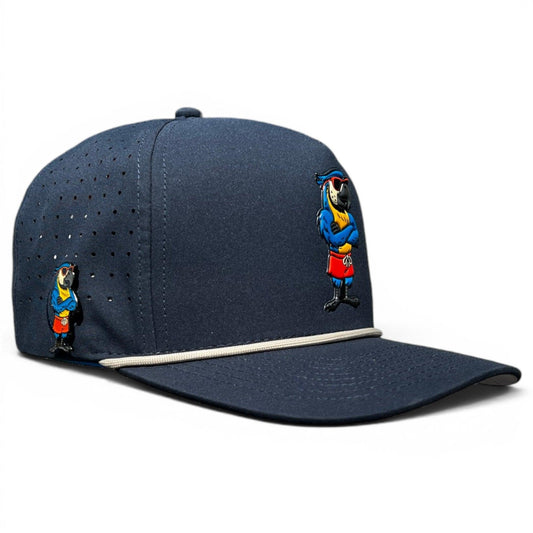 Parrot Patrol Golf Hat | Snapback Cap | Built-in Magnetic Ball Marker Holder + Marker Included | Adjustable Navy Parrot