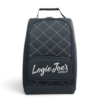 Golf Shoe Bag | Premium PU Leather Golf Shoe Organizer | Quilted Travel Shoe Case with Accessory Pocket, Carry Handle & Ventilation | Navy/White