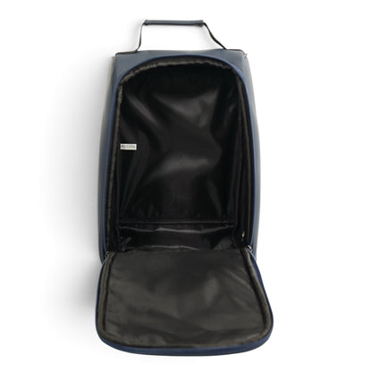Golf Shoe Bag | Premium PU Leather Golf Shoe Organizer | Quilted Travel Shoe Case with Accessory Pocket, Carry Handle & Ventilation | Navy/White