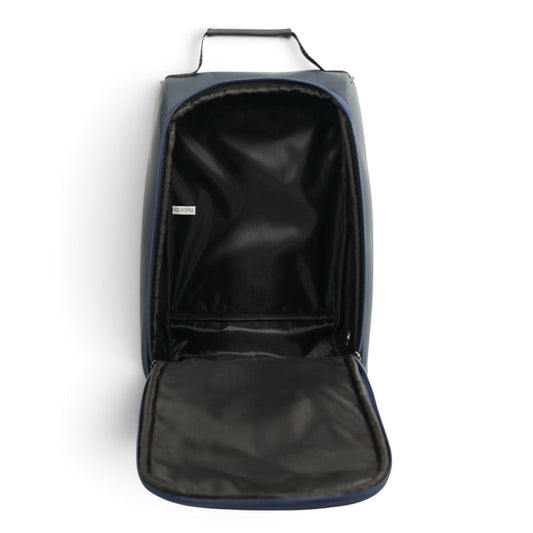Golf Shoe Bag | Premium PU Leather Golf Shoe Organizer | Quilted Travel Shoe Case with Accessory Pocket, Carry Handle & Ventilation | Navy/White