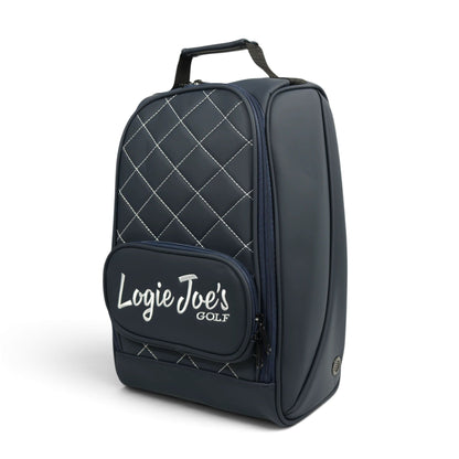 Golf Shoe Bag | Premium PU Leather Golf Shoe Organizer | Quilted Travel Shoe Case with Accessory Pocket, Carry Handle & Ventilation | Navy/White