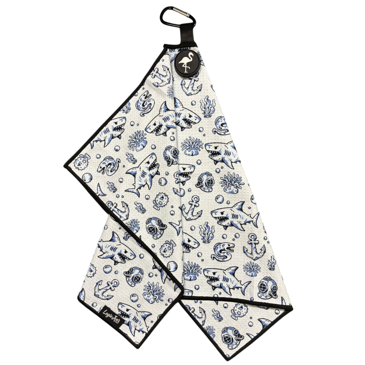 Under the Sea Golf Towel | 24” x 16” Microfiber Towel | Magnetic Clip & Carabiner | Premium Golf Accessory | Shark