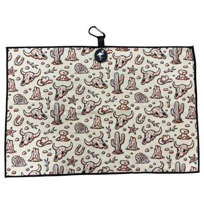 Badlands Golf Towel | 24” x 16” Microfiber Towel | Magnetic Clip & Carabiner | Premium Golf Accessory | Longhorn Desert Western