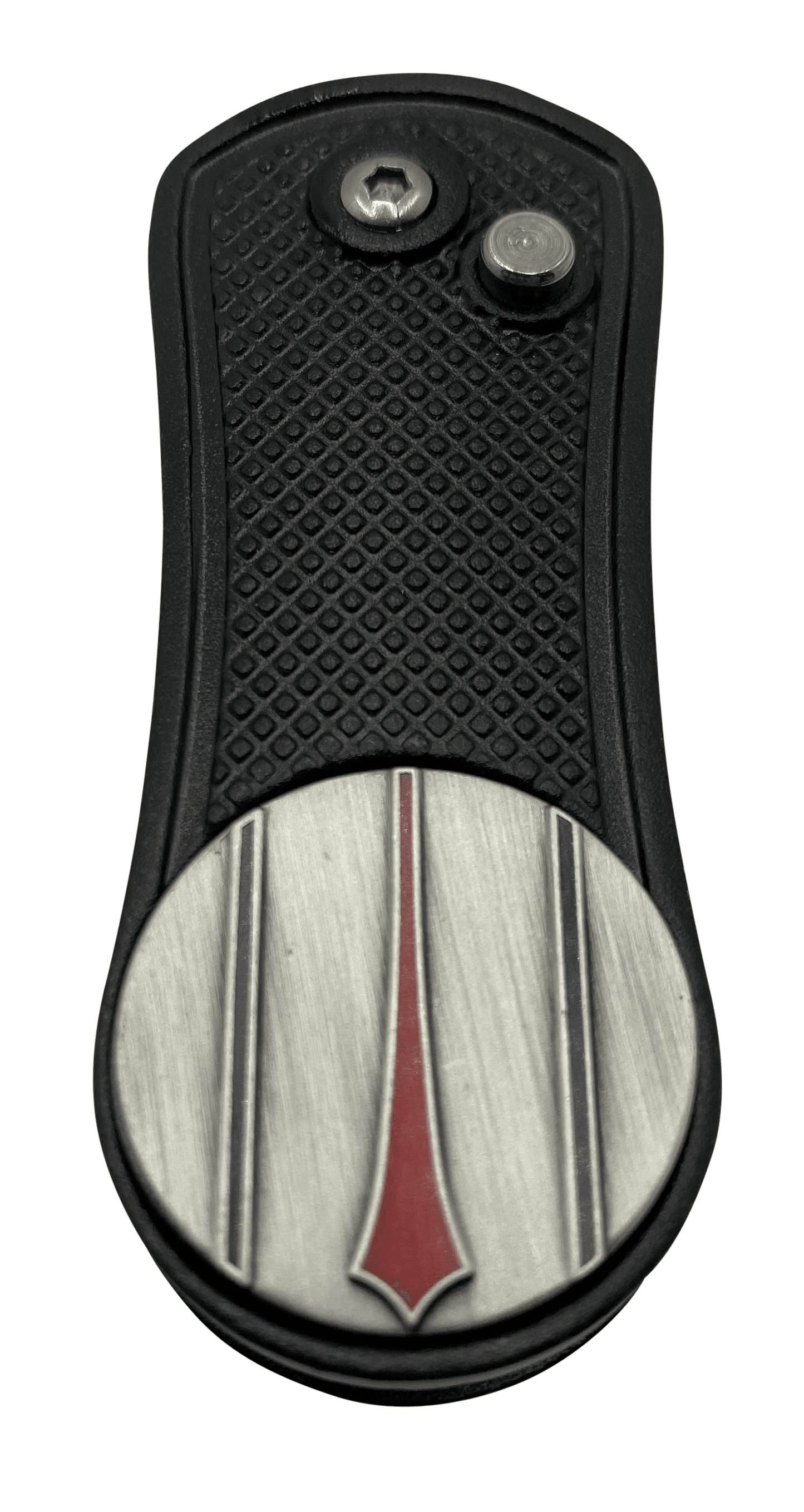 Red Arrow Putt Alignment Ball Marker with Magnetic Hat Clip, Divot Tool and Ball Stencil - Custom Golf Ball Marker