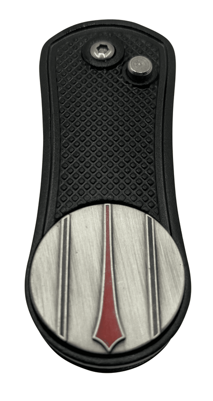 Red Arrow Putt Alignment Ball Marker with Magnetic Hat Clip, Divot Tool and Ball Stencil - Custom Golf Ball Marker