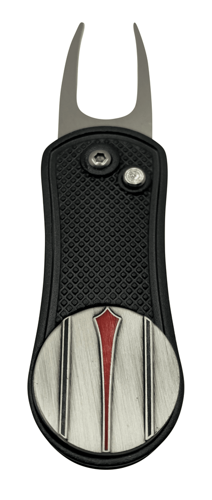 Red Arrow Putt Alignment Ball Marker with Magnetic Hat Clip, Divot Tool and Ball Stencil - Custom Golf Ball Marker
