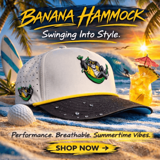 Banana Hammock Golf Hat | Snapback Cap | Built-in Magnetic Ball Marker Holder + Marker Included | Adjustable | One Size