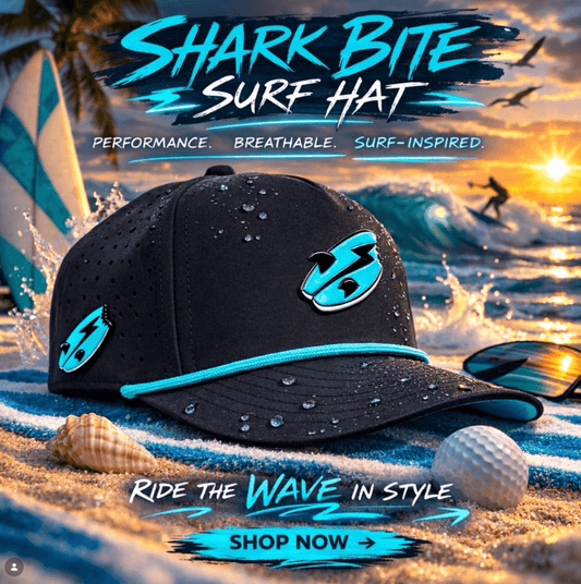 Shark Bite Golf Hat | Snapback Cap | Built-in Magnetic Ball Marker Holder + Marker Included | Adjustable | One Size