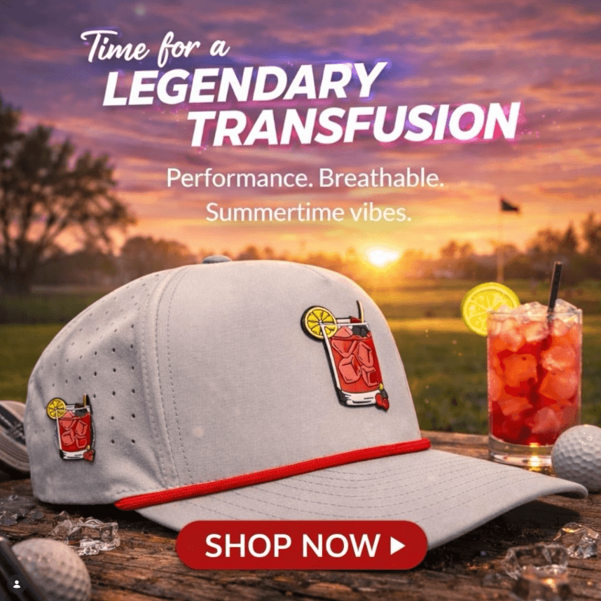 Transfusion Golf Hat | Snapback Cap | Built-in Magnetic Ball Marker Holder + Marker Included | Adjustable Light Gray