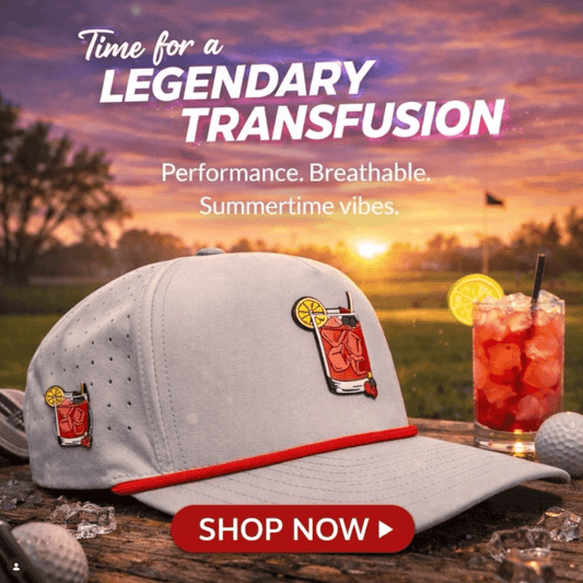 Transfusion Golf Hat | Snapback Cap | Built-in Magnetic Ball Marker Holder + Marker Included | Adjustable Light Gray