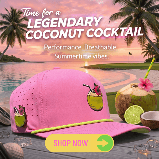 Coconut Cocktail Golf Hat | Snapback Cap | Built-in Magnetic Ball Marker Holder + Marker Included | Adjustable Coconut Cocktail