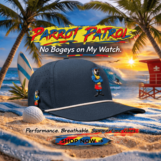 Parrot Patrol Golf Hat | Snapback Cap | Built-in Magnetic Ball Marker Holder + Marker Included | Adjustable Navy Parrot